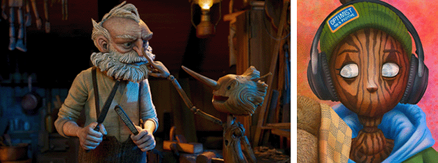 Left: Film Still from Guillermo del Toro’s Pinocchio, 2022 Image: Collection Christophel / Alamy Stock Photo   Right: Detail of the present lot